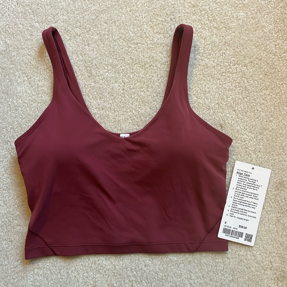 Lululemon Align Tank Top Cropped Size 8 Mulled Wine